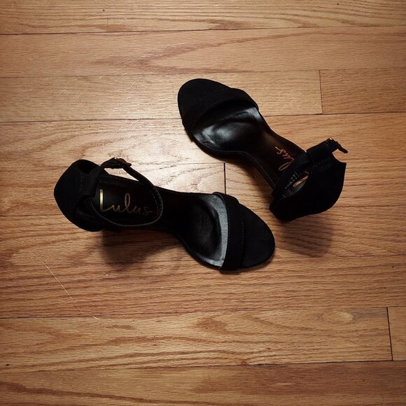Lulus Black Sued 4" High Heels Shoes Size 7 Chunky Heel Ankle Strap - Picture 9 of 11